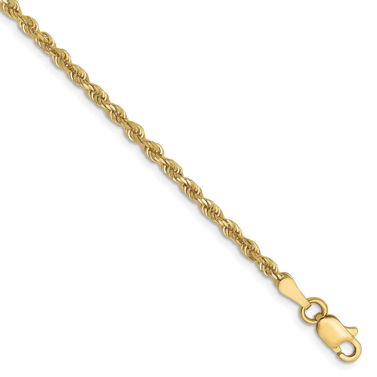 10K Yellow Gold 2.5 mm Rope Chain Anklet, Polished