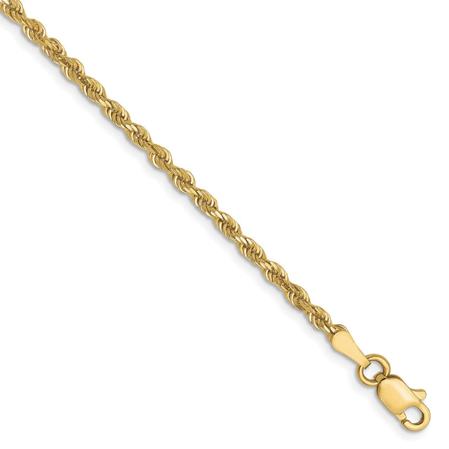 10K Yellow Gold 2.5 mm Rope Chain Anklet, Polished