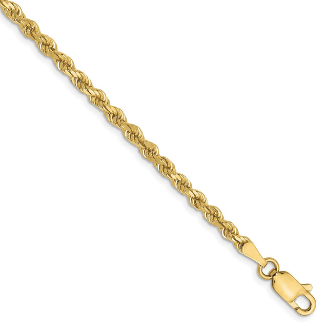 10K Yellow Gold 2.75 mm Rope Chain Anklet, Polished