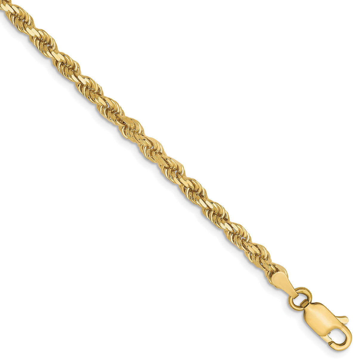 10K Yellow Gold 3 mm Rope Chain Bracelet, Polished