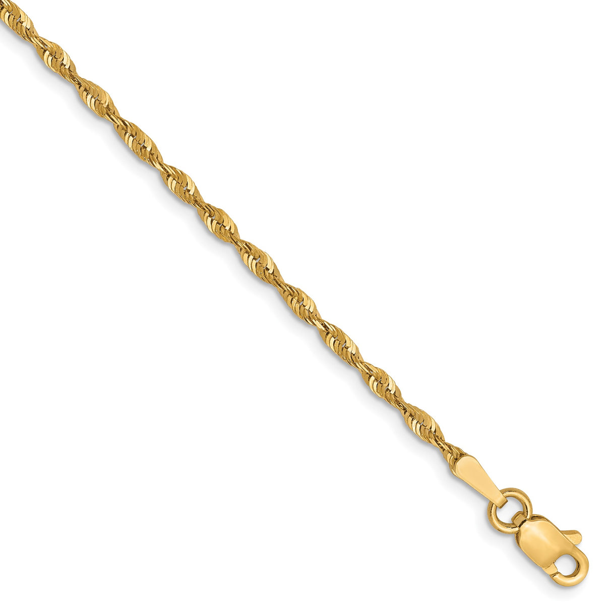 10K Yellow Gold 1.8 mm Rope Chain Anklet, Polished