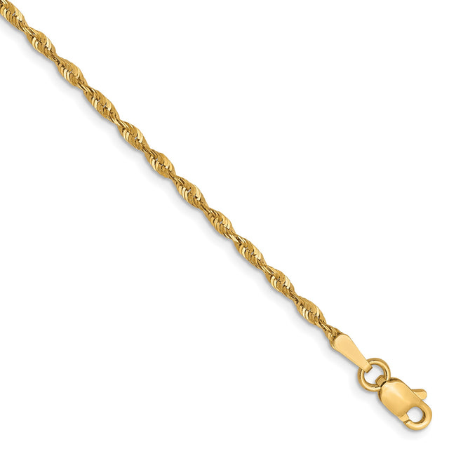 10K Yellow Gold 1.8 mm Rope Chain Anklet, Polished