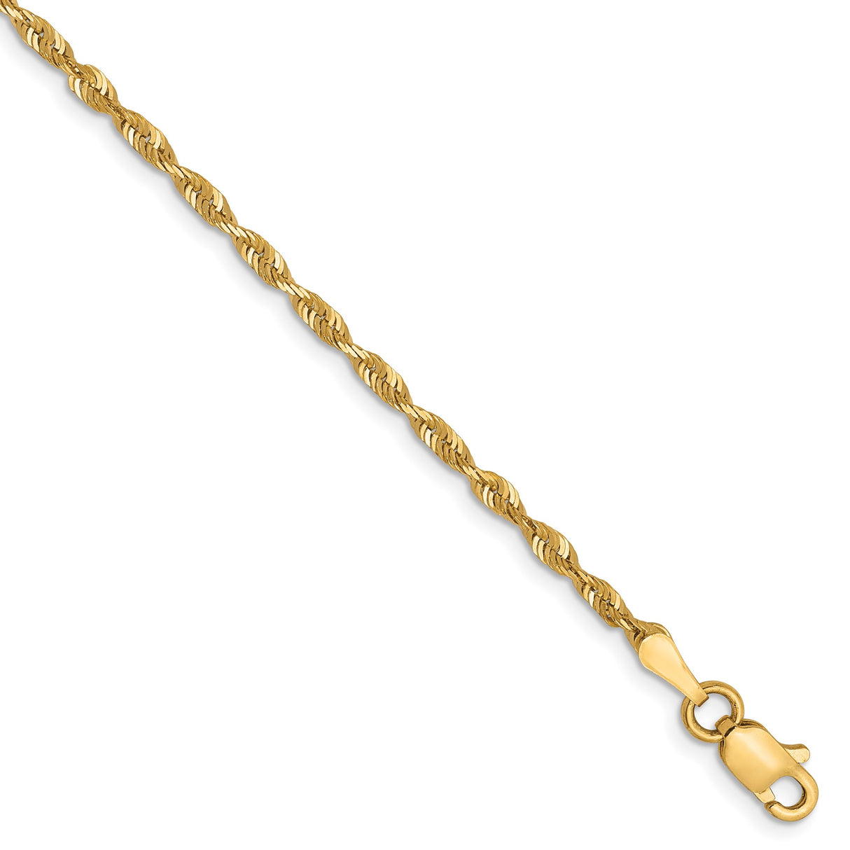 10K Yellow Gold 2 mm Rope Chain Bracelet, Polished