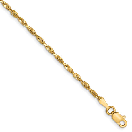 10K Yellow Gold 2 mm Rope Chain Bracelet, Polished
