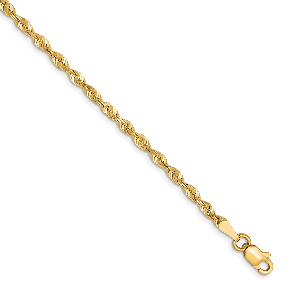10K Yellow Gold 2.5 mm Rope Chain Bracelet, Polished