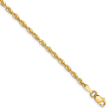10K Yellow Gold 2.5 mm Rope Chain Bracelet, Polished