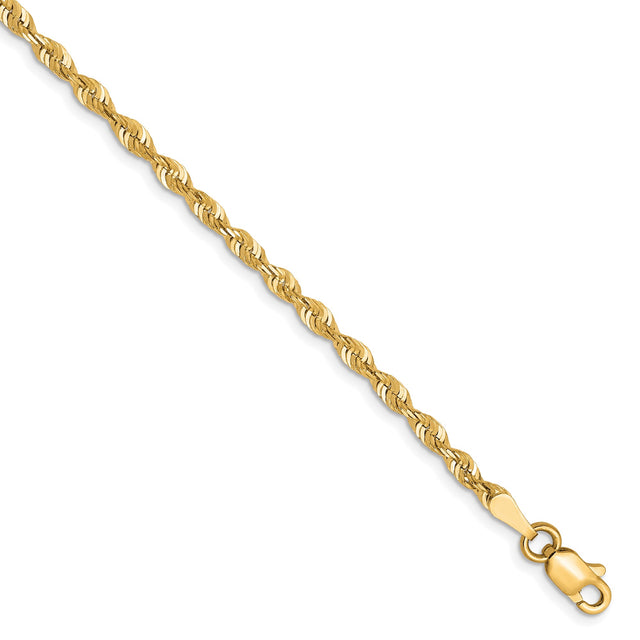 10K Yellow Gold 2.5 mm Rope Chain Bracelet, Polished