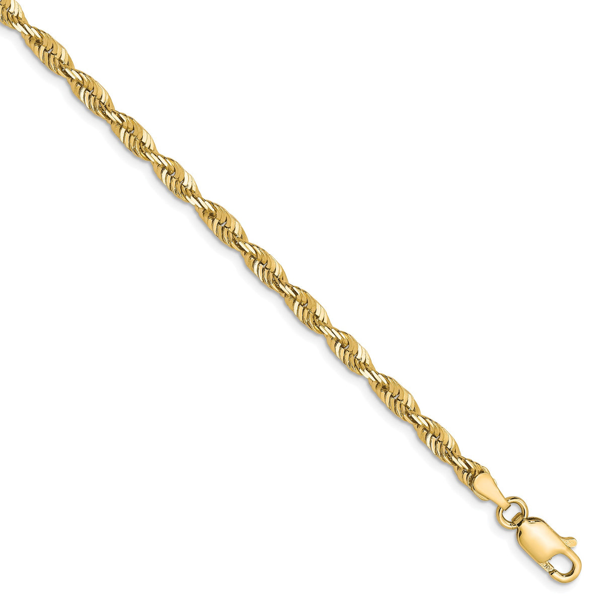 10K Yellow Gold 3 mm Rope Chain Bracelet, Polished