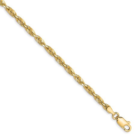 10K Yellow Gold 3 mm Rope Chain Bracelet, Polished