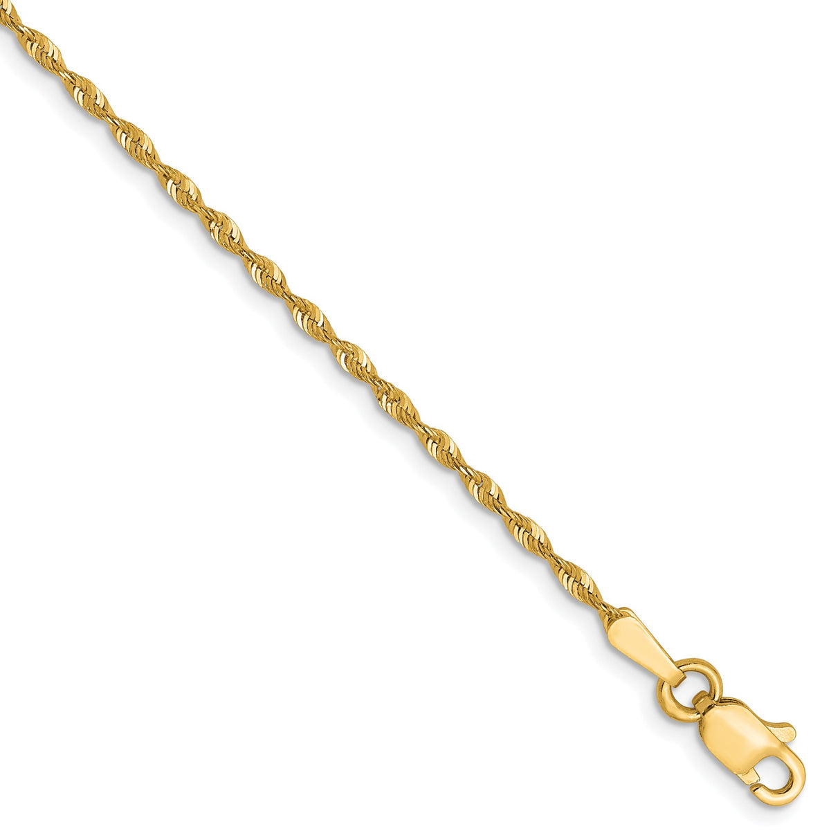 10K Yellow Gold 1.5 mm Rope Chain Anklet, Polished