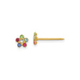 14k Yellow Gold Flower Stud Earrings with Multicolor Gemstones, Six-Petal Design