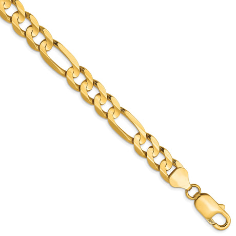 10K Yellow Gold 7.5 mm Figaro Chain Bracelet, Polished shown for scale