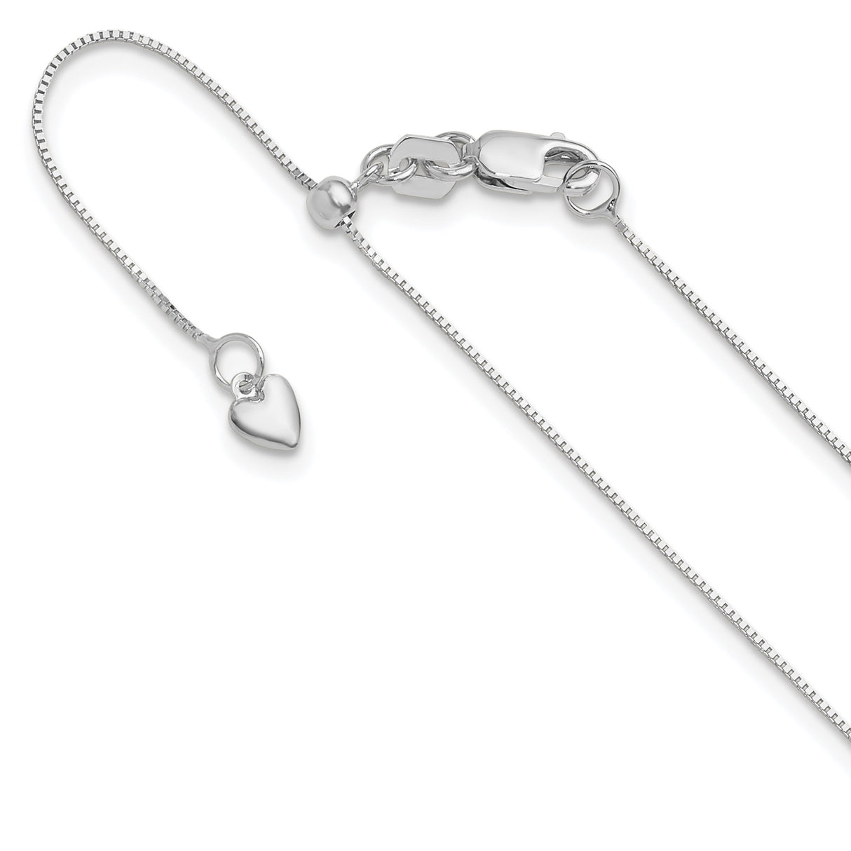 10K White Gold 0.7 mm Box Chain Necklace, Polished detail view