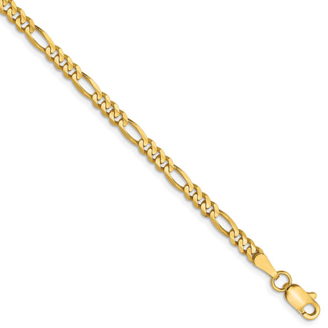 10K Yellow Gold 3 mm Figaro Chain Anklet, Polished