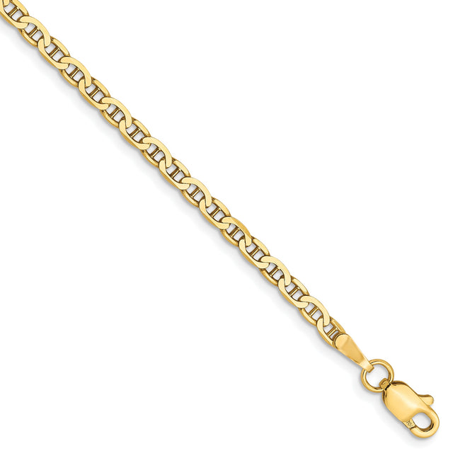 10K Yellow Gold 2.4 mm Polished Chain Bracelet, Solid