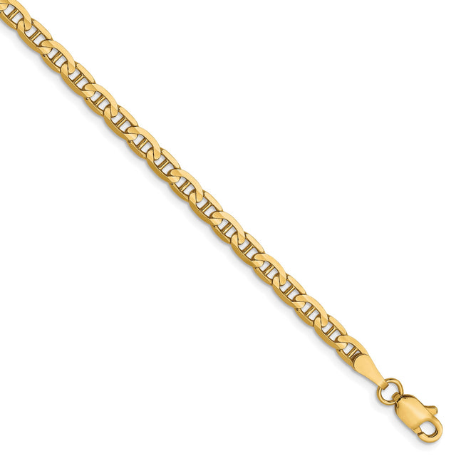 10K Yellow Gold 3 mm Polished Chain Bracelet, Solid