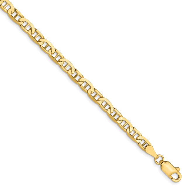10K Yellow Gold 3.75 mm Polished Chain Bracelet, Solid