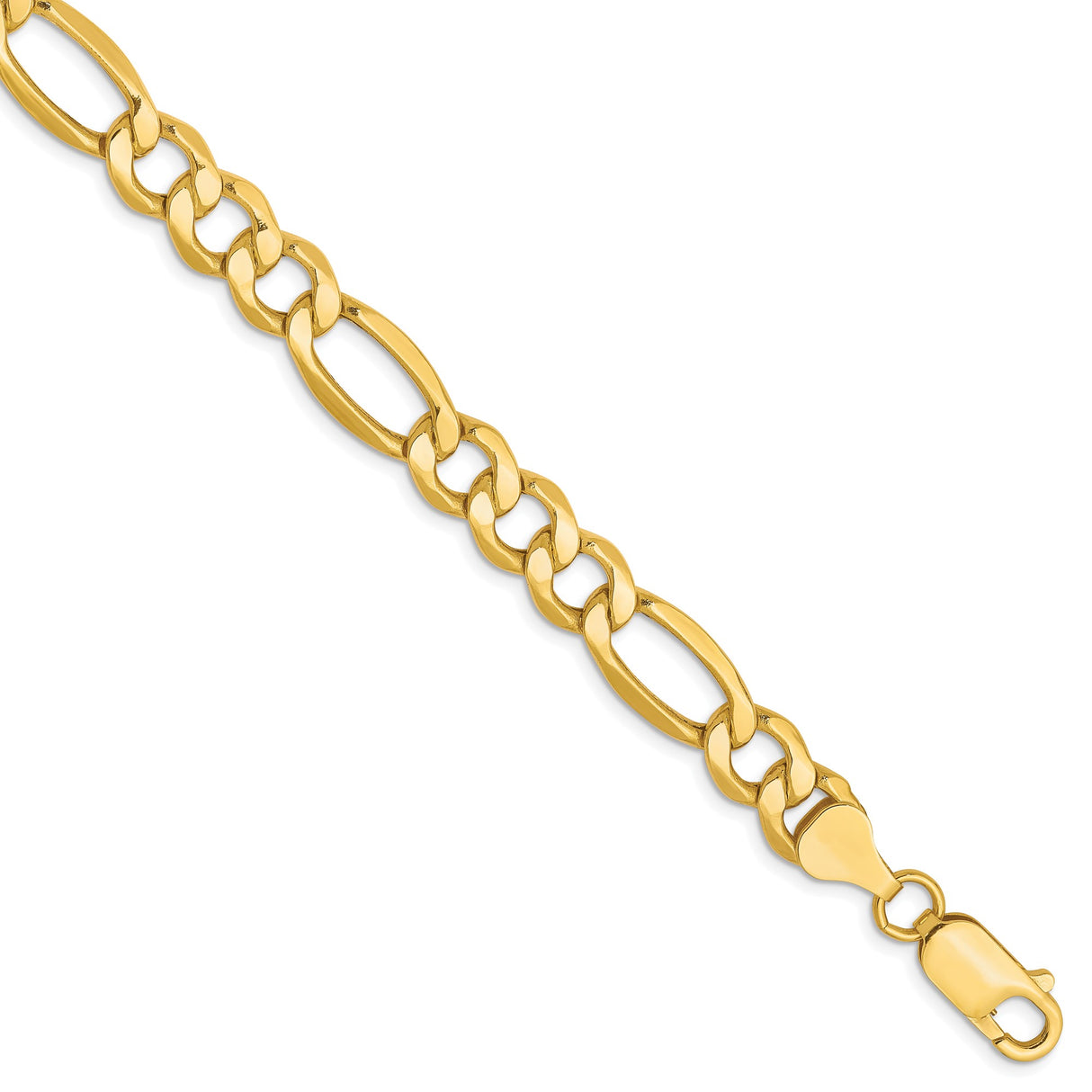10K Yellow Gold 7.3 mm Figaro Chain Bracelet, Polished