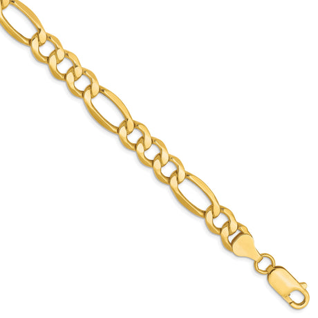 10K Yellow Gold 7.3 mm Figaro Chain Bracelet, Polished