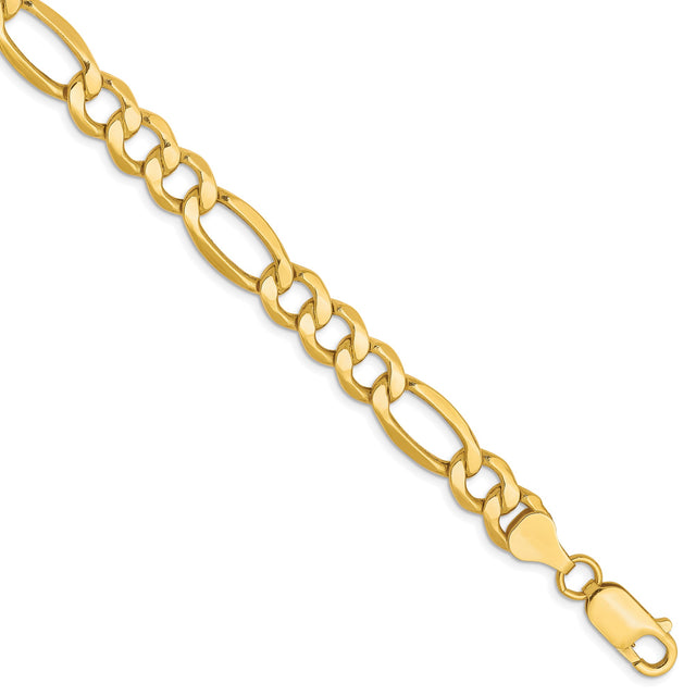 10K Yellow Gold 7.3 mm Figaro Chain Bracelet, Polished