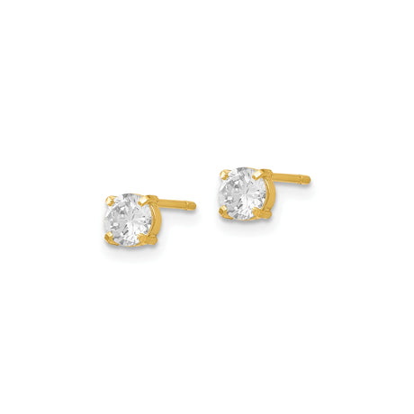 14k Yellow Gold Stud Earrings with Round Cut Cubic Zirconia in Four Prong Setting