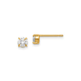 14k Yellow Gold Stud Earrings with Round Cut Cubic Zirconia in Four Prong Setting