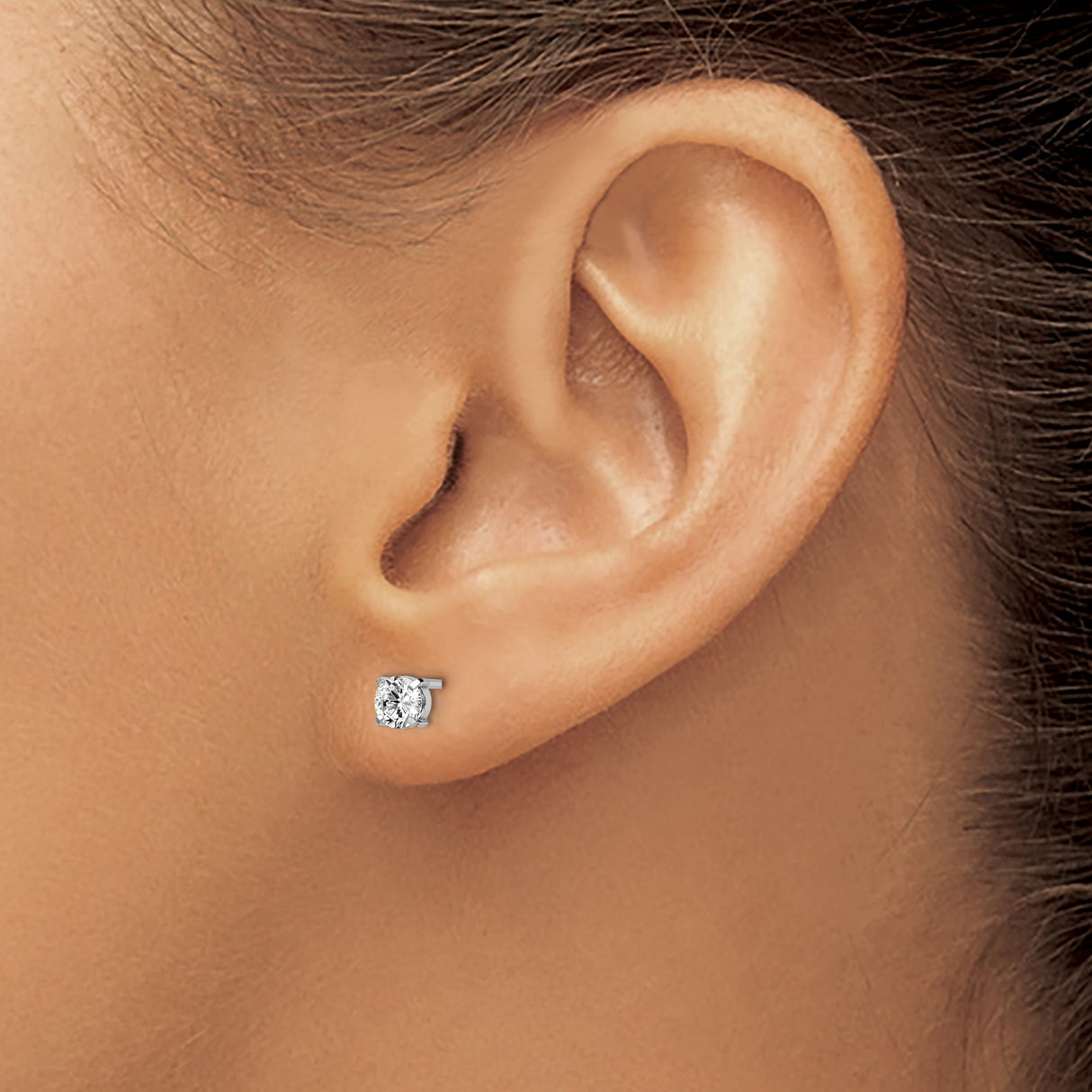 14k White Gold Solitaire Stud Earrings with Round-Cut Cubic Zirconia, Classic Four-Prong Setting