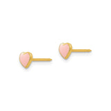 Stainless Steel Heart Stud Earrings with Pink Enamel, Gold Tone, Minimalist Design for Women and Girls