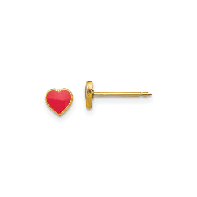 Stainless Steel Stud Earrings with Red Enamel Heart Design, Romantic Dainty Jewelry for Women