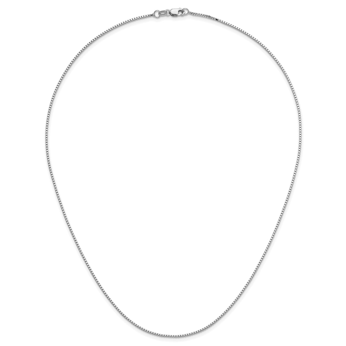 14K White Gold 1 mm Box Chain Necklace, Polished detail view
