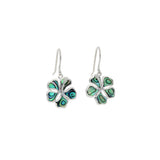 Sterling Silver Hibiscus Flower Dangle Earrings with Abalone Shell Inlay, Bohemian Beach Style