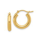 14k Yellow Gold Hoop Earrings, Classic Round Design with Hinged Latch, Polished Finish