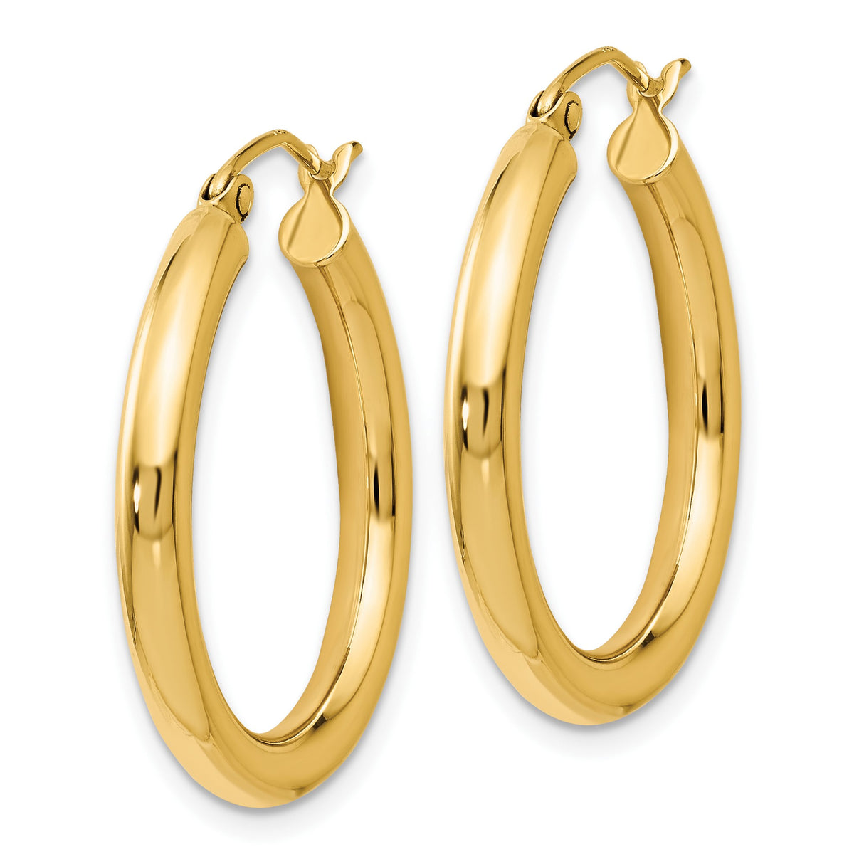 14k Yellow Gold Hoop Earrings, Classic Round Polished Design with Latch Back Closure