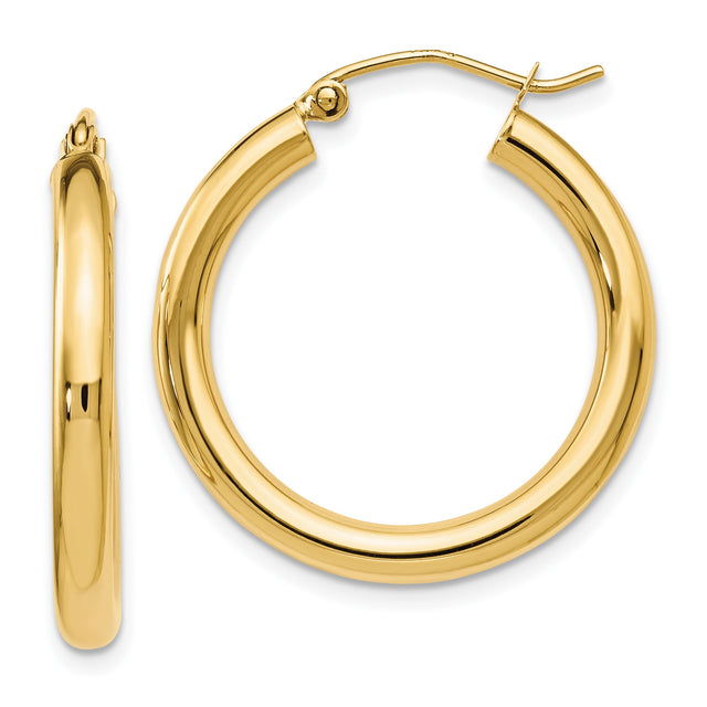 14k Yellow Gold Hoop Earrings, Classic Round Polished Design with Latch Back Closure