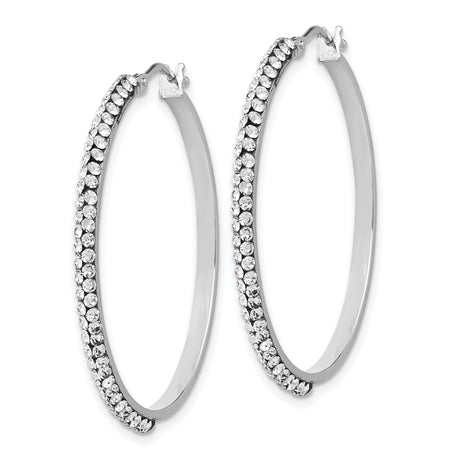 14k Yellow Gold Hoop Earrings with Crystal, Large Polished Statement Fashion Style for Women