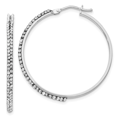 14k Yellow Gold Hoop Earrings with Crystal, Large Polished Statement Fashion Style for Women