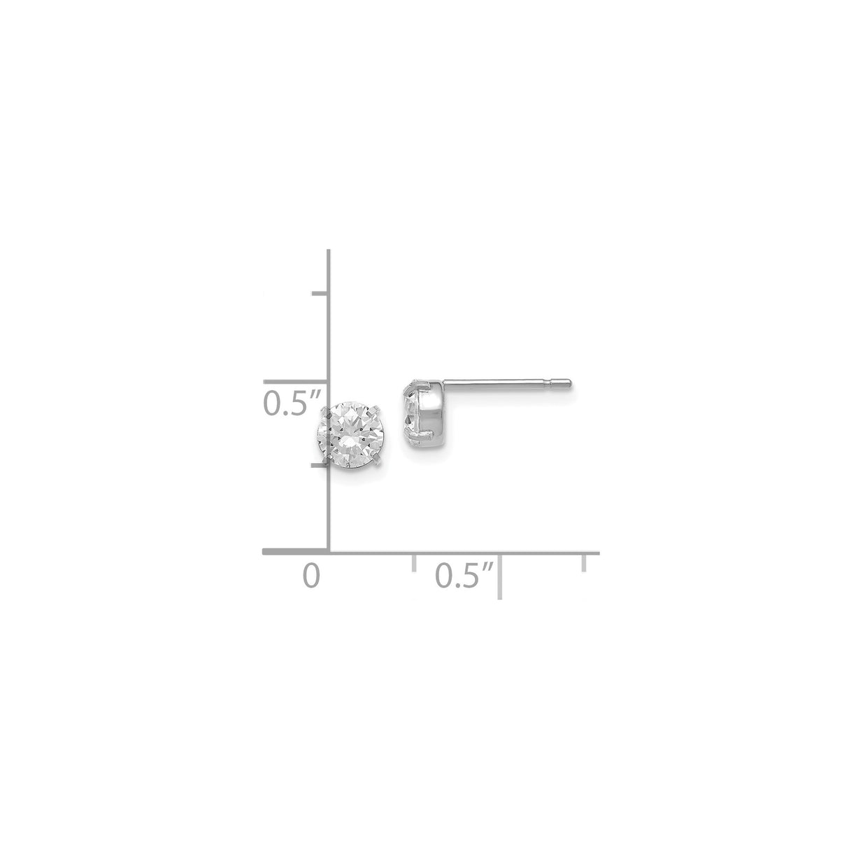 14k White Gold Stud Earrings with Cubic Zirconia, Classic Four Prong Solitaire Design