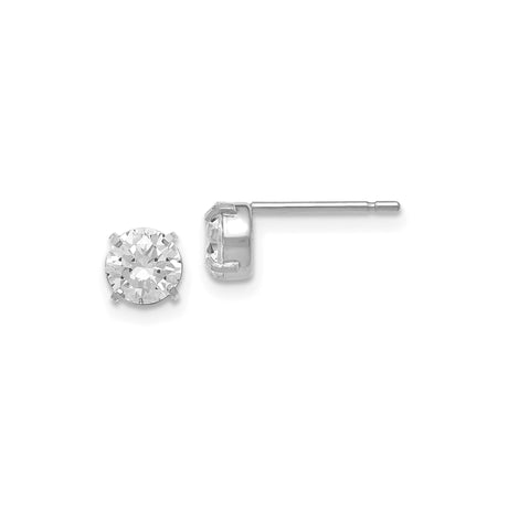 14k White Gold Stud Earrings with Cubic Zirconia, Classic Four Prong Solitaire Design