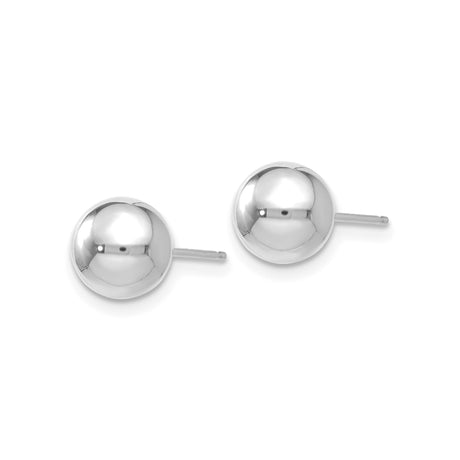 14k White Gold Ball Stud Earrings, High Polish Minimalist Round Design, Unisex Pierced Jewelry
