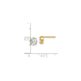 14k Yellow Gold Stud Earrings with Round Cut Cubic Zirconia, Classic Four-Prong Solitaire Design