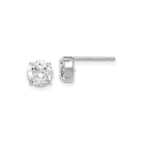 14k White Gold Stud Earrings with Solitaire Cubic Zirconia, Four-Prong Minimalist Design