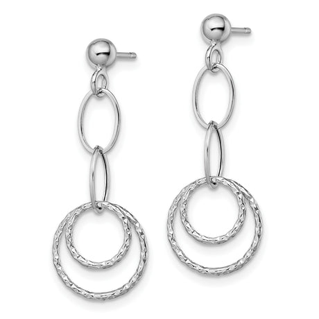 14k White Gold Dangle Drop Earrings with Interlocking Circles and Oval Links
