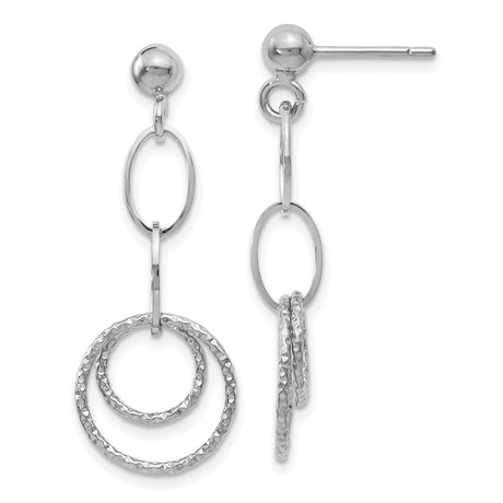 14k White Gold Dangle Drop Earrings with Interlocking Circles and Oval Links