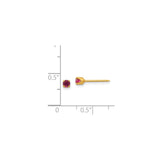 14k Yellow Gold Stud Earrings with Round Red Gemstones, Minimalist Four-Prong Setting
