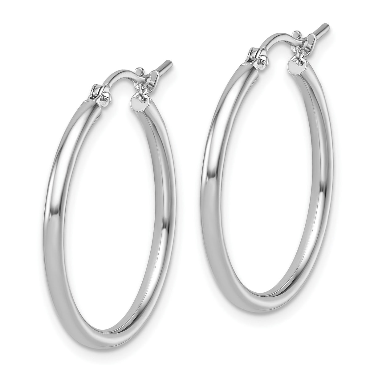 14k White Gold Hoop Earrings, Polished Minimalist Design with Latch Back Closure for Women