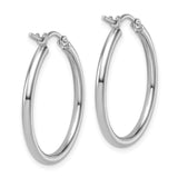 14k White Gold Hoop Earrings, Polished Minimalist Design with Latch Back Closure for Women