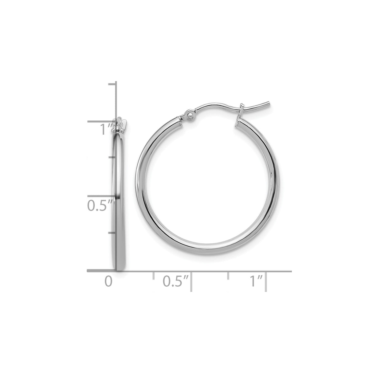 14k White Gold Hoop Earrings, Polished Minimalist Design with Latch Back Closure for Women