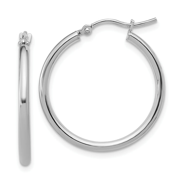 14k White Gold Hoop Earrings, Polished Minimalist Design with Latch Back Closure for Women