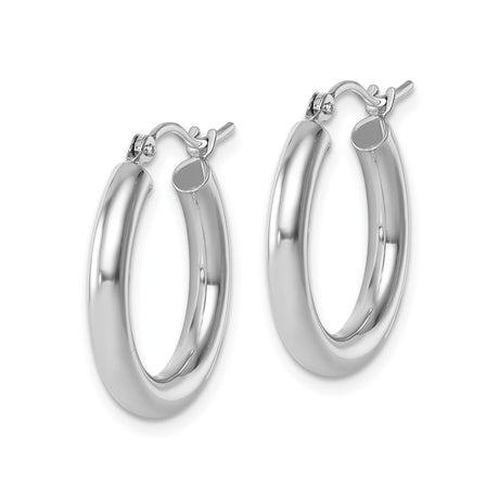 14k White Gold Hoop Earrings, Medium Round Polished Design, Lightweight Classic Style for Women