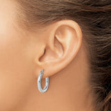 14k White Gold Hoop Earrings, Medium Round Polished Design, Lightweight Classic Style for Women